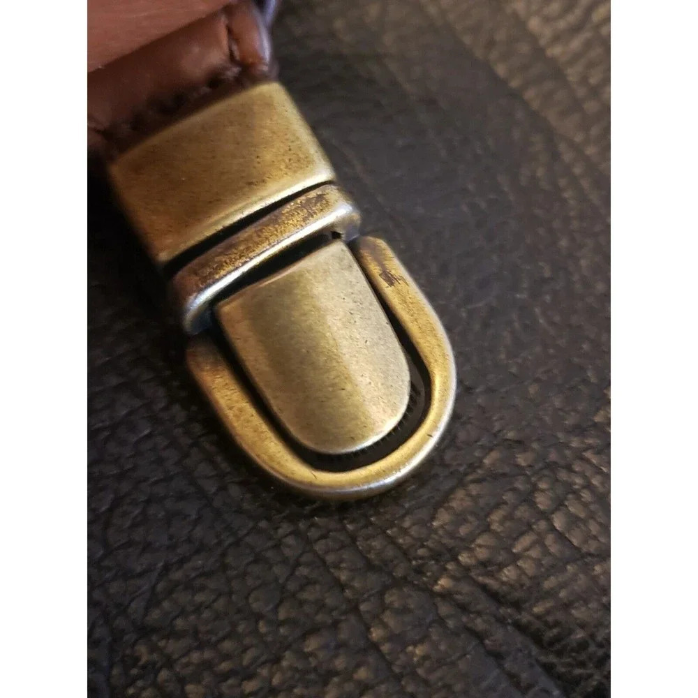 Fossil Evan Leather Commuter Crossbody Bag Black Brown Push Lock Closure 10x4" - Picture 8 of 10